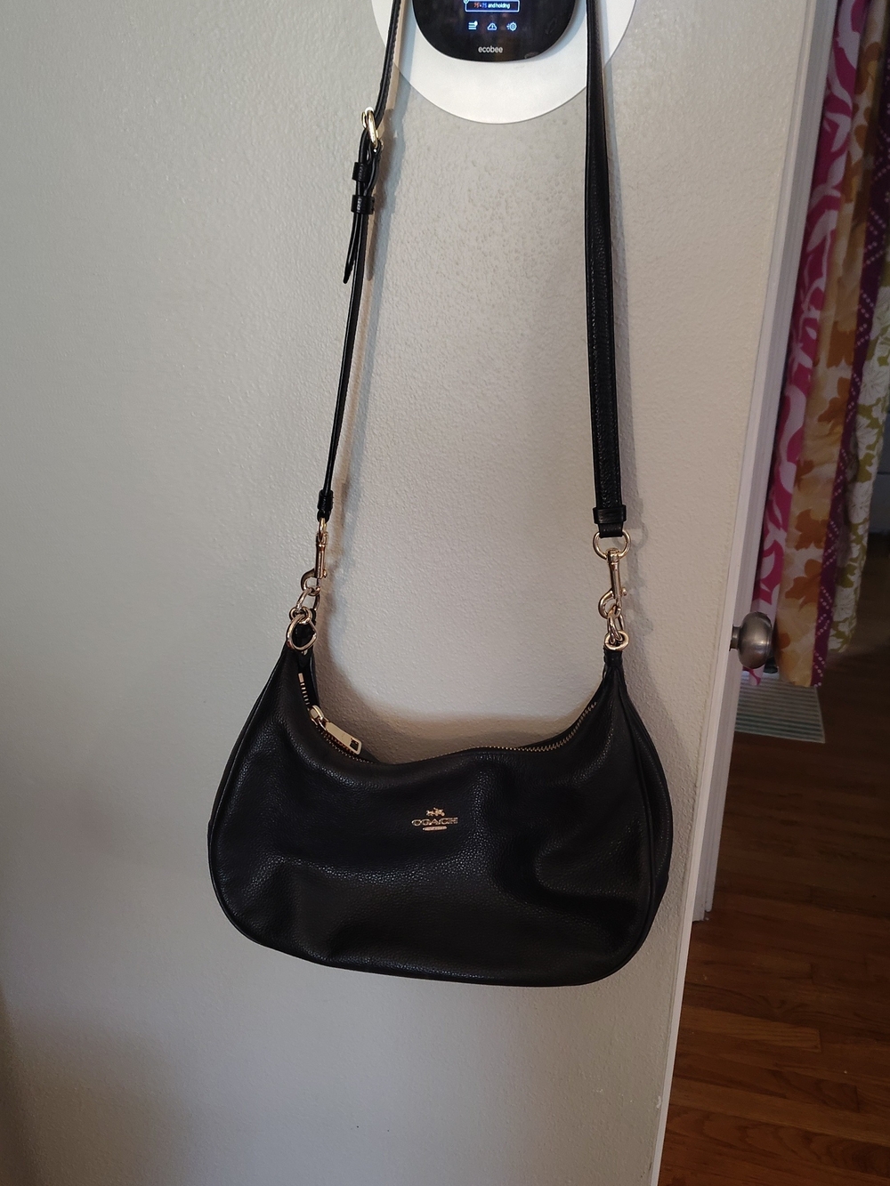 Coach Pebble Leather Black Shoulder Bag